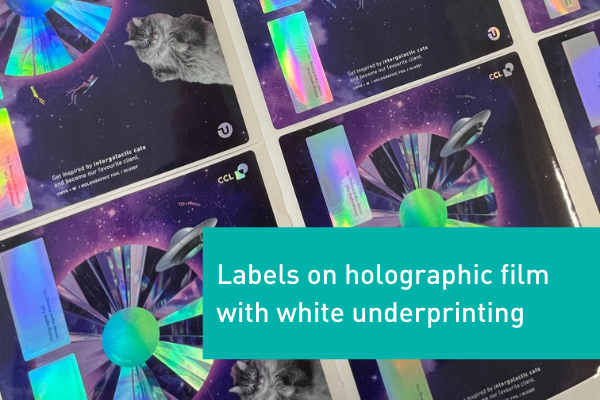 labels on holographic film with white underprinting
